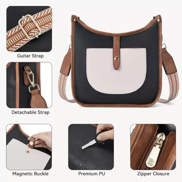 imageBOSTANTEN Crossbody Bags for Women Trendy Vegan Leather Hobo Handbags Fashion Shoulder Purse with Adjustable Guitar StrapB03beige With Black With Brown