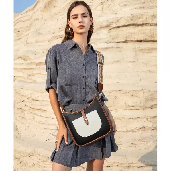 imageBOSTANTEN Crossbody Bags for Women Trendy Vegan Leather Hobo Handbags Fashion Shoulder Purse with Adjustable Guitar StrapB03beige With Black With Brown