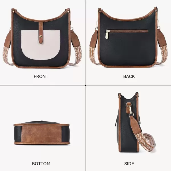imageBOSTANTEN Crossbody Bags for Women Trendy Vegan Leather Hobo Handbags Fashion Shoulder Purse with Adjustable Guitar StrapB03beige With Black With Brown