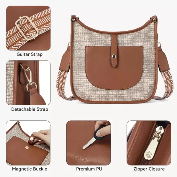 imageBOSTANTEN Crossbody Bags for Women Trendy Vegan Leather Hobo Handbags Fashion Shoulder Purse with Adjustable Guitar StrapB04brown