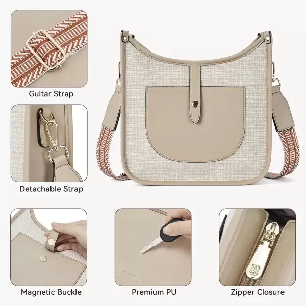 imageBOSTANTEN Crossbody Bags for Women Trendy Vegan Leather Hobo Handbags Fashion Shoulder Purse with Adjustable Guitar StrapB05khaki