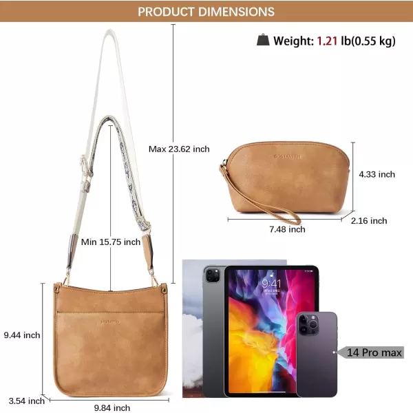 imageBOSTANTEN Crossbody Bags for Women Trendy Vegan Leather Hobo Handbags Fashion Shoulder Purse with Adjustable Guitar StrapD01camel Brown