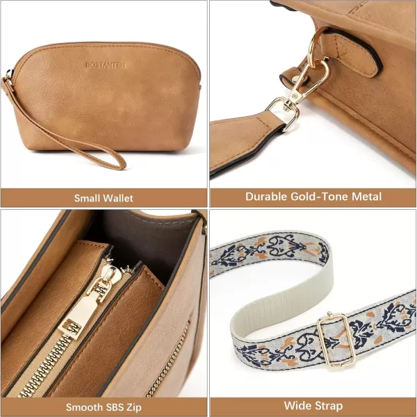 imageBOSTANTEN Crossbody Bags for Women Trendy Vegan Leather Hobo Handbags Fashion Shoulder Purse with Adjustable Guitar StrapD01camel Brown