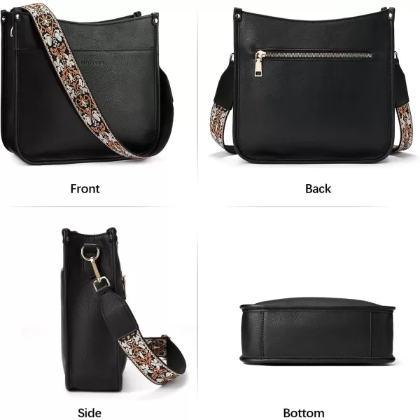 imageBOSTANTEN Crossbody Bags for Women Trendy Vegan Leather Hobo Handbags Fashion Shoulder Purse with Adjustable Guitar StrapD02black