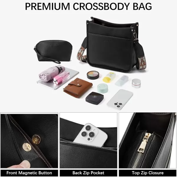 imageBOSTANTEN Crossbody Bags for Women Trendy Vegan Leather Hobo Handbags Fashion Shoulder Purse with Adjustable Guitar StrapD02black