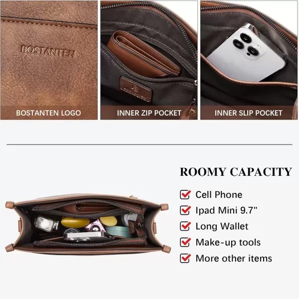 imageBOSTANTEN Crossbody Bags for Women Trendy Vegan Leather Hobo Handbags Fashion Shoulder Purse with Adjustable Guitar StrapD03brown