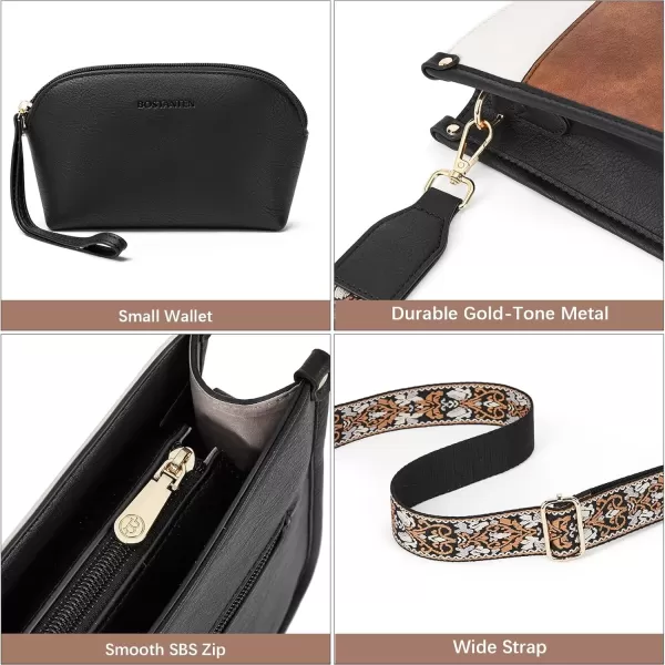 imageBOSTANTEN Crossbody Bags for Women Trendy Vegan Leather Hobo Handbags Fashion Shoulder Purse with Adjustable Guitar StrapD07black White and Brown