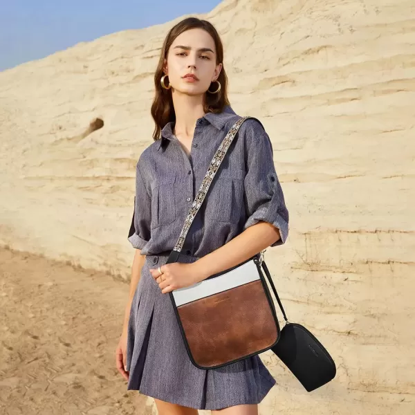imageBOSTANTEN Crossbody Bags for Women Trendy Vegan Leather Hobo Handbags Fashion Shoulder Purse with Adjustable Guitar StrapD07black White and Brown