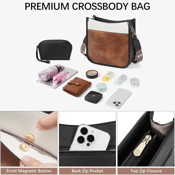 imageBOSTANTEN Crossbody Bags for Women Trendy Vegan Leather Hobo Handbags Fashion Shoulder Purse with Adjustable Guitar StrapD07black White and Brown