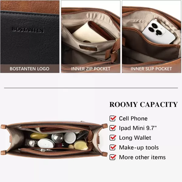 imageBOSTANTEN Crossbody Bags for Women Trendy Vegan Leather Hobo Handbags Fashion Shoulder Purse with Adjustable Guitar StrapD08black With Brown