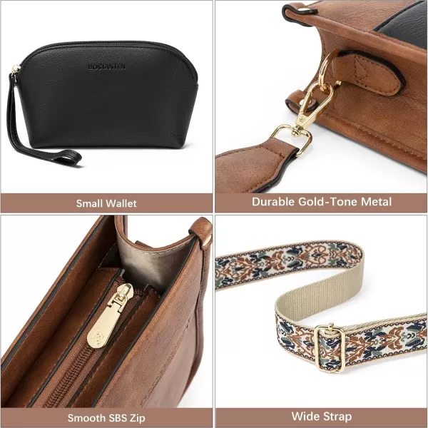imageBOSTANTEN Crossbody Bags for Women Trendy Vegan Leather Hobo Handbags Fashion Shoulder Purse with Adjustable Guitar StrapD08black With Brown