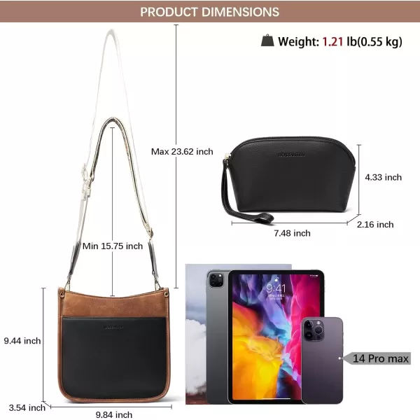 imageBOSTANTEN Crossbody Bags for Women Trendy Vegan Leather Hobo Handbags Fashion Shoulder Purse with Adjustable Guitar StrapD08black With Brown