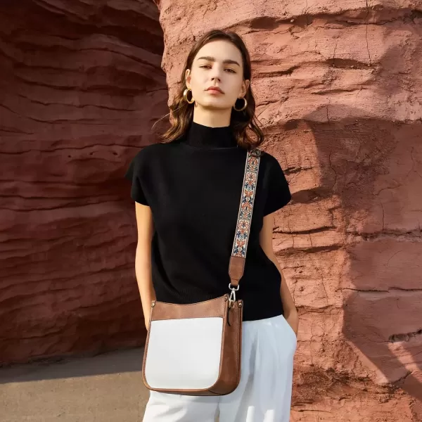 imageBOSTANTEN Crossbody Bags for Women Trendy Vegan Leather Hobo Handbags Fashion Shoulder Purse with Adjustable Guitar StrapD11black Brown With White