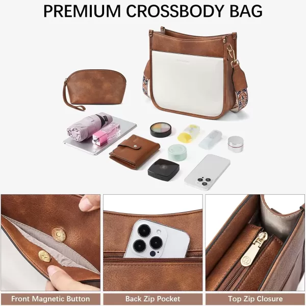 imageBOSTANTEN Crossbody Bags for Women Trendy Vegan Leather Hobo Handbags Fashion Shoulder Purse with Adjustable Guitar StrapD11black Brown With White