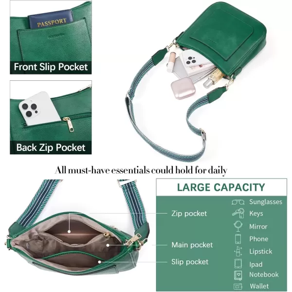 imageBOSTANTEN Crossbody Bags for Women Trendy Vegan Leather Hobo Handbags Fashion Shoulder Purse with Adjustable Guitar StrapGreen