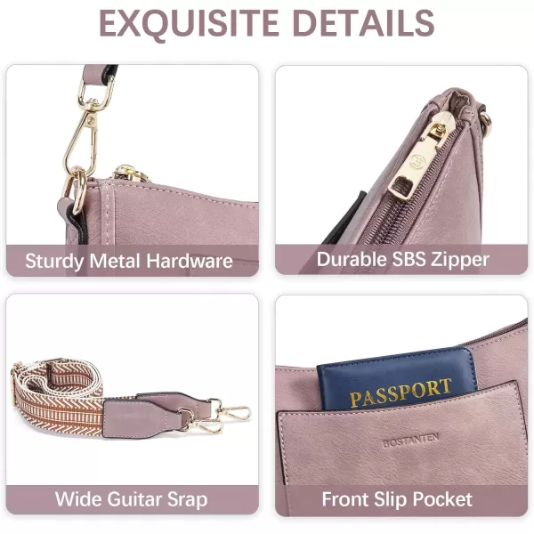 imageBOSTANTEN Crossbody Bags for Women Trendy Vegan Leather Hobo Handbags Fashion Shoulder Purse with Adjustable Guitar StrapPurple