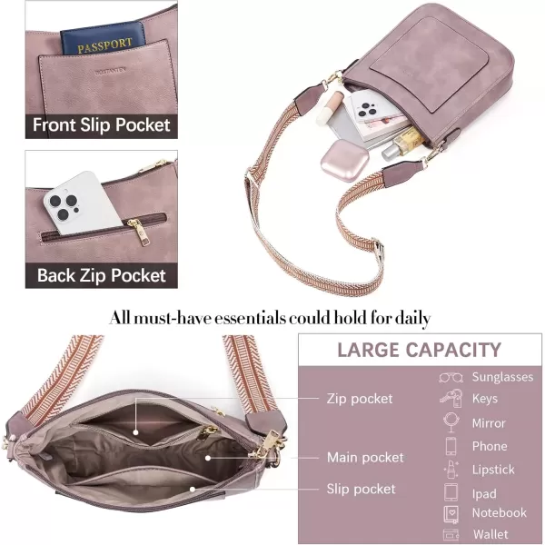 imageBOSTANTEN Crossbody Bags for Women Trendy Vegan Leather Hobo Handbags Fashion Shoulder Purse with Adjustable Guitar StrapPurple