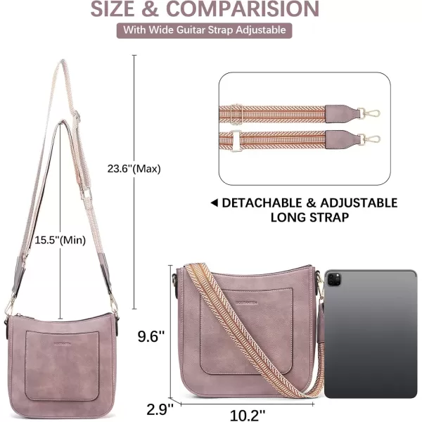 imageBOSTANTEN Crossbody Bags for Women Trendy Vegan Leather Hobo Handbags Fashion Shoulder Purse with Adjustable Guitar StrapPurple