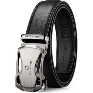 imageBOSTANTEN Mens Belt Leather Ratchet Belt For Men Dress and Casual with Adjustable Buckle Trim to Fit001 Black