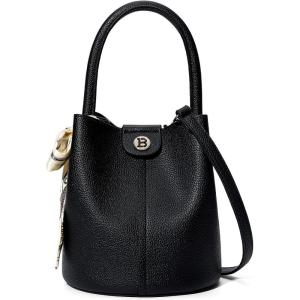 imageBOSTANTEN Small Crossbody Bags for Women Vegan Leather Mini Bucket Handbag Removable Shoulder StrapBlack