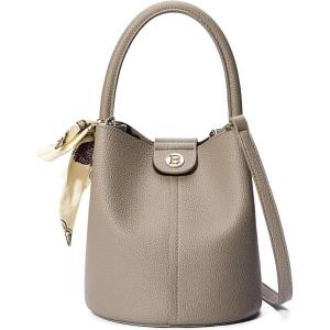 imageBOSTANTEN Small Crossbody Bags for Women Vegan Leather Mini Bucket Handbag Removable Shoulder StrapCamel Brown