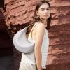 imageBOSTANTEN Crescent Shoulder Bag for Women Trendy Crossbody Hobo Purse Vegan Leather Clutch Handbag Adjustable StrapGrey Purple