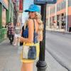 imageBOSTANTEN Crossbody Bucket Shoulder Bags for Women Vegan Leather Purse Cross Body Handbag Multiple PocketsBlue With Beige