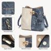 imageBOSTANTEN Crossbody Bucket Shoulder Bags for Women Vegan Leather Purse Cross Body Handbag Multiple PocketsBlue With Beige