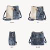 imageBOSTANTEN Crossbody Bucket Shoulder Bags for Women Vegan Leather Purse Cross Body Handbag Multiple PocketsBlue With Beige