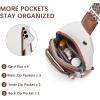 imageBOSTANTEN Sling Bag Cross Body Bag Trendy Leather Crossbody Purse Chest Bag with Adjustable Guitar Strap for TravelBeige
