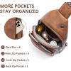 imageBOSTANTEN Sling Bag Cross Body Bag Trendy Leather Crossbody Purse Chest Bag with Adjustable Guitar Strap for TravelBrown