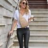 imageBOSTANTEN Sling Bag Cross Body Bag Trendy Leather Crossbody Purse Chest Bag with Adjustable Guitar Strap for TravelLight Brown