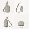 imageBOSTANTEN Sling Bag Quilted Crossbody Bags for Women Cross Body Purse Leather Fanny Pack with Adjustable Guitar StrapAtwilight Grey