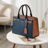 imageBOSTANTEN Women Leather Handbag Designer Satchel Purses Top Handle Shoulder Totes Crossbody BagA02blue With Brown
