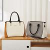 imageBOSTANTEN Women Leather Handbags Top Handle Satchel Purses MediumA5grey With Beige