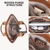 imageBOSTANTEN Woven Tote Bag for Women Top Handle Purses and Handbags Shoulder Crossbody Purse With ZipperBbrown