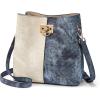 imageBOSTANTEN Crossbody Bucket Shoulder Bags for Women Vegan Leather Purse Cross Body Handbag Multiple PocketsBlue With Beige