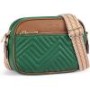 imageBOSTANTEN Quilted Crossbody Bags for Women Vegan Leather Purses Small Shoulder Handbags with Wide StrapGreen With Brown