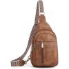 imageBOSTANTEN Sling Bag Cross Body Bag Trendy Leather Crossbody Purse Chest Bag with Adjustable Guitar Strap for TravelBrown