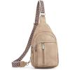 imageBOSTANTEN Sling Bag Cross Body Bag Trendy Leather Crossbody Purse Chest Bag with Adjustable Guitar Strap for TravelLight Brown
