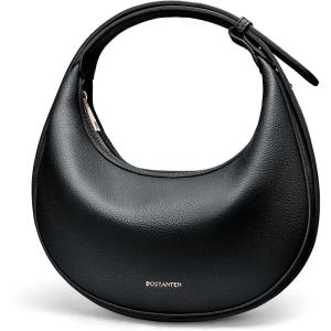 imageBOSTANTEN Crescent Shoulder Bag for Women Trendy Crossbody Hobo Purse Vegan Leather Clutch Handbag Adjustable StrapBlack