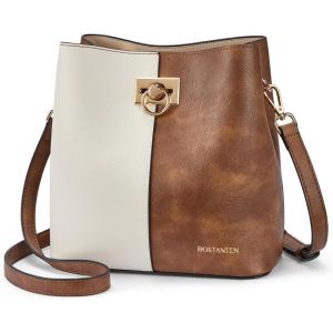 imageBOSTANTEN Crossbody Bucket Shoulder Bags for Women Vegan Leather Purse Cross Body Handbag Multiple PocketsBeige With Brown