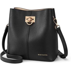 imageBOSTANTEN Crossbody Bucket Shoulder Bags for Women Vegan Leather Purse Cross Body Handbag Multiple PocketsBlack