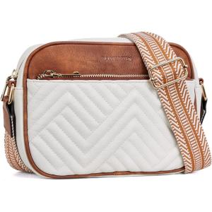 imageBOSTANTEN Quilted Crossbody Bags for Women Vegan Leather Purses Small Shoulder Handbags with Wide StrapBeige With Brown