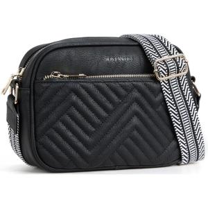imageBOSTANTEN Quilted Crossbody Bags for Women Vegan Leather Purses Small Shoulder Handbags with Wide StrapBlack