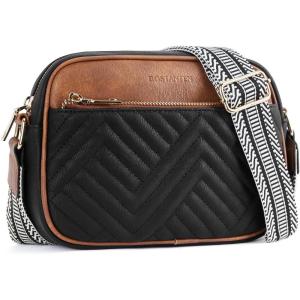 imageBOSTANTEN Quilted Crossbody Bags for Women Vegan Leather Purses Small Shoulder Handbags with Wide StrapBlackbrown