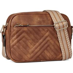 imageBOSTANTEN Quilted Crossbody Bags for Women Vegan Leather Purses Small Shoulder Handbags with Wide StrapBrown