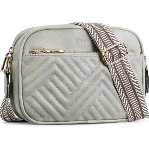 imageBOSTANTEN Quilted Crossbody Bags for Women Vegan Leather Purses Small Shoulder Handbags with Wide StrapG02grey