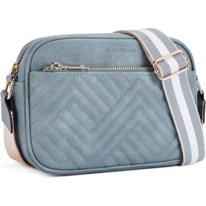 imageBOSTANTEN Quilted Crossbody Bags for Women Vegan Leather Purses Small Shoulder Handbags with Wide StrapLight Blue