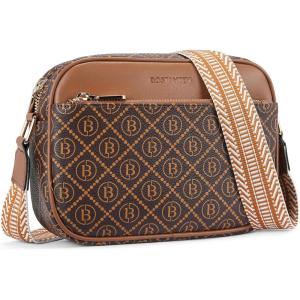 imageBOSTANTEN Quilted Crossbody Bags for Women Vegan Leather Purses Small Shoulder Handbags with Wide StrapP05coffee With Brown